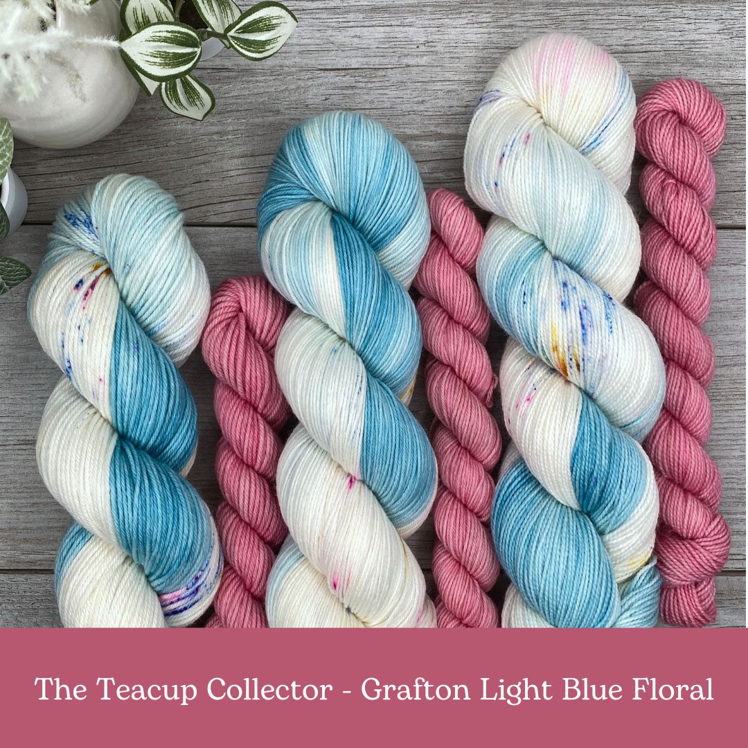 Grafton Light Blue Floral SOCK SET  |  Vintage Teacup Collector Series  |  Choose Fingering or DK weight