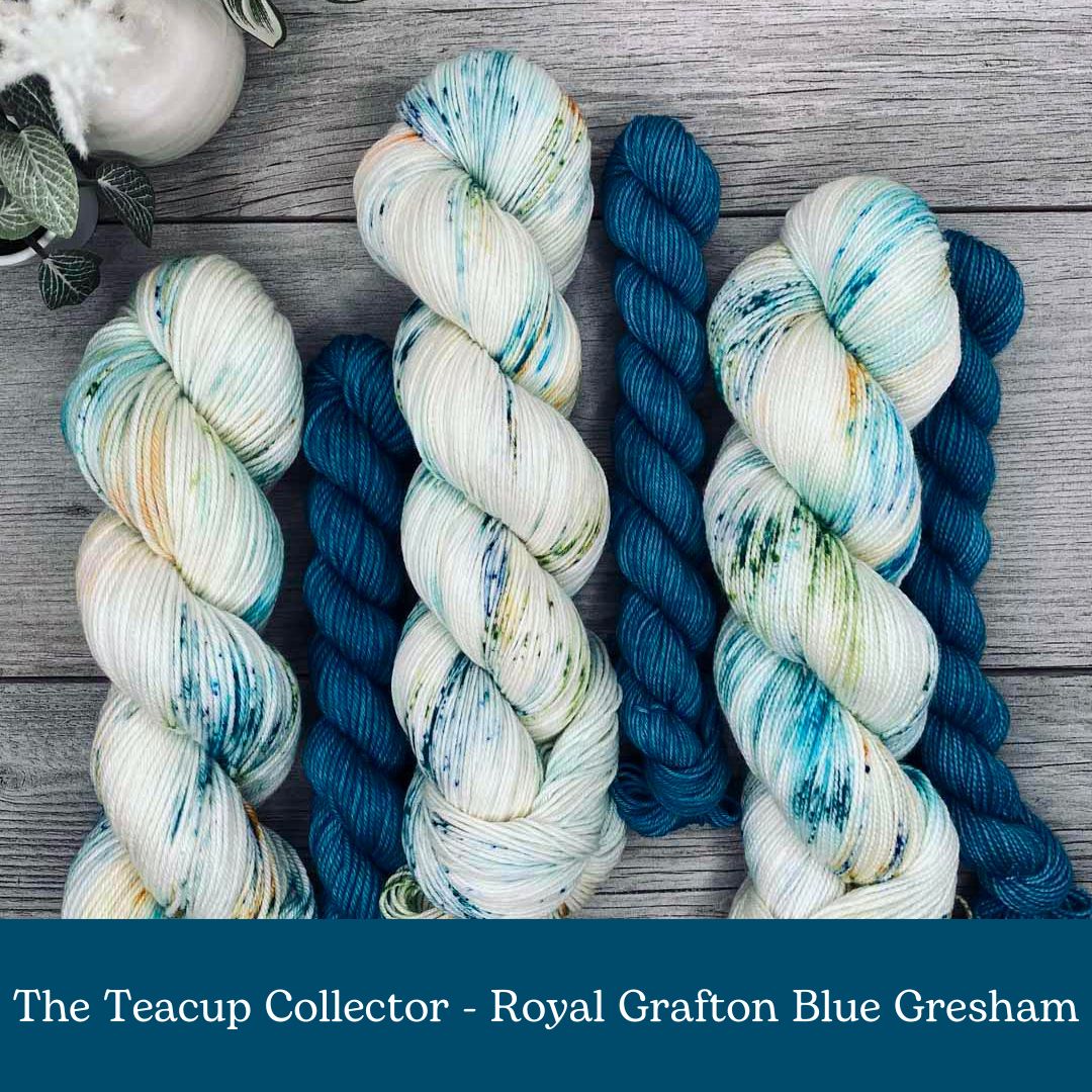 Royal Grafton Blue Gresham Teacup SOCK SET  |  Vintage Teacup Collector Series  |  Choose Fingering or DK weight