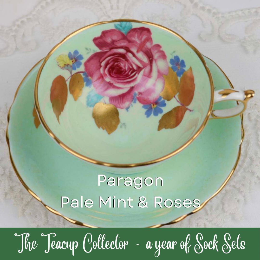 Paragon Pale Mint and Roses SOCK SET  |  Vintage Teacup Collector Series  |  Choose Fingering or DK weight